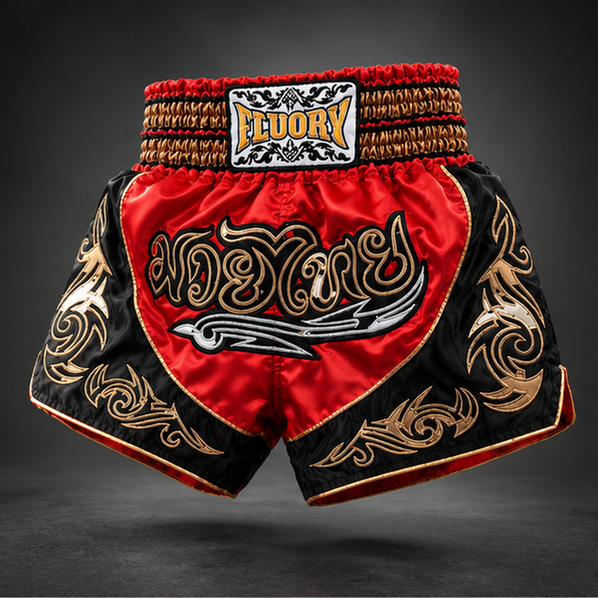 FLUORY — Red and Black Muay Thai Shorts