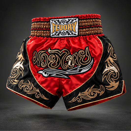 FLUORY — Calções de Muay Thai Vermelho e Preto