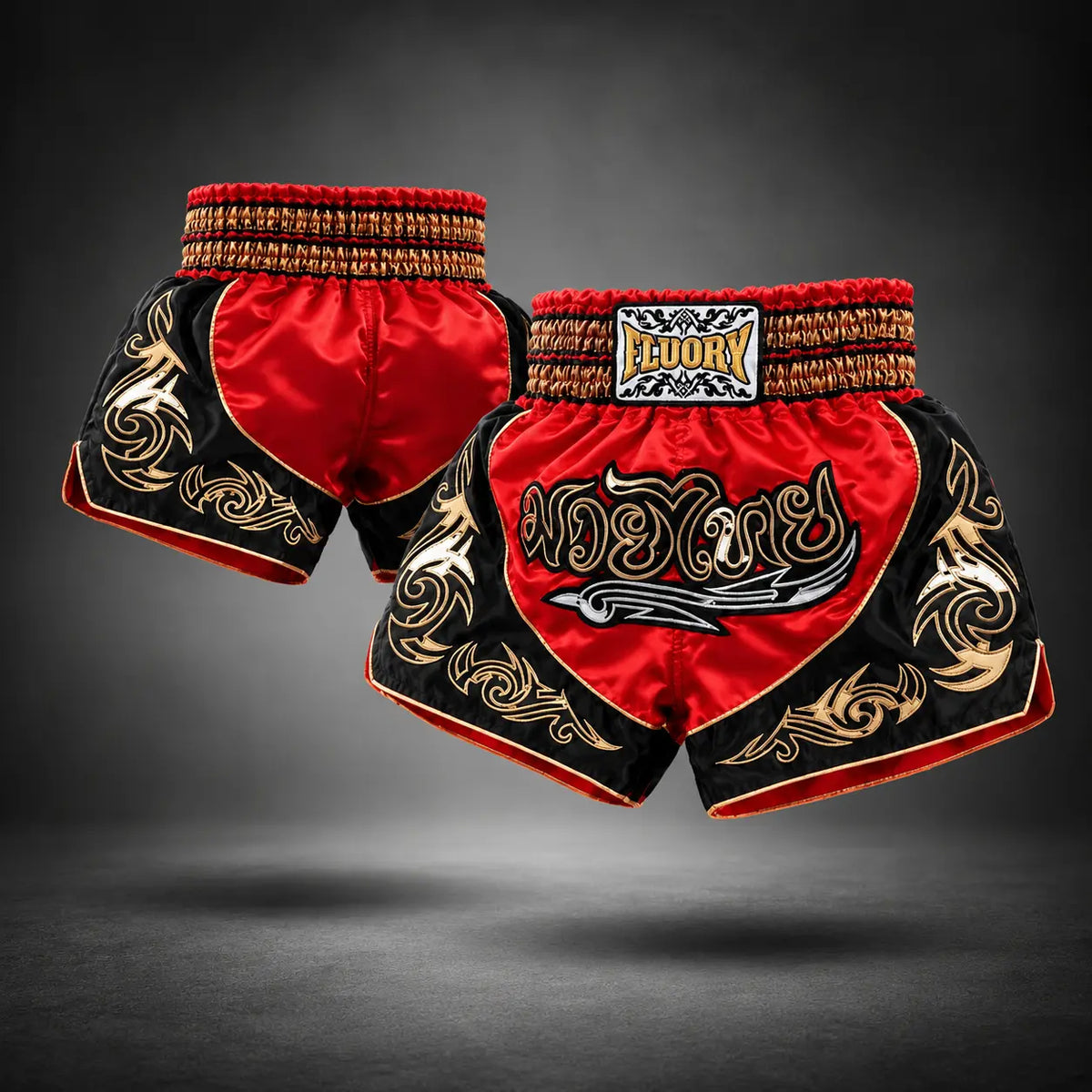 FLUORY — Red and Black Muay Thai Shorts